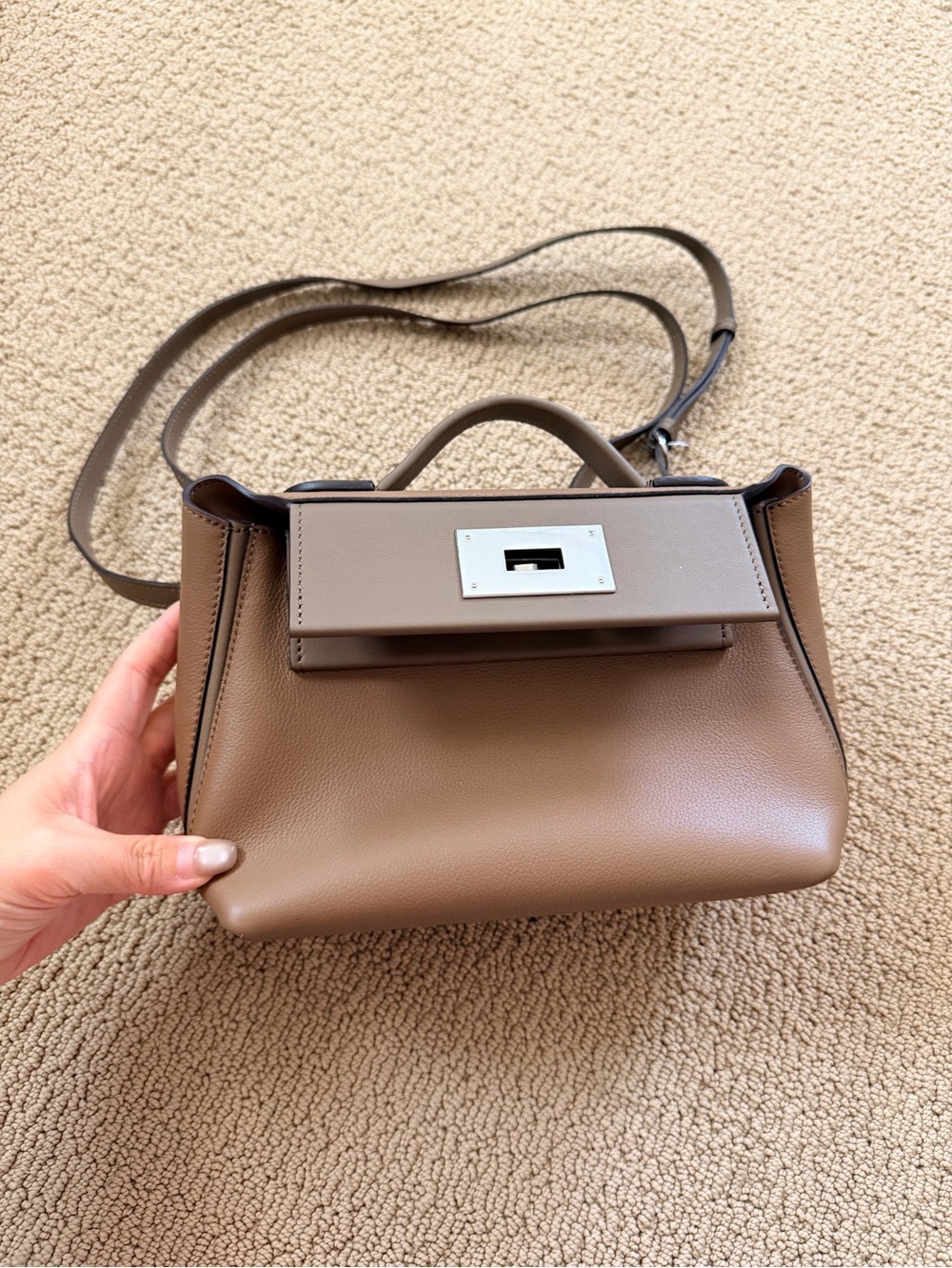 Similar to 2424-Taupe Leather Top-Handle Crossbody Bag